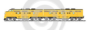 Yellow freight train isolated on white background