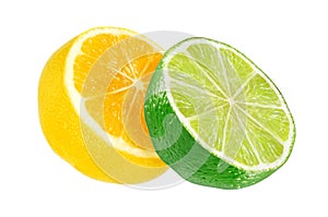 yellow fresh juicy half of lemon fruit with for design isolated on the white