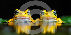 Yellow frog perched atop a table