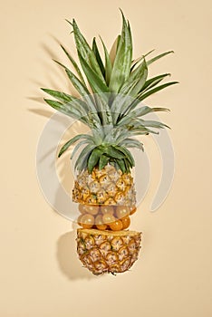 Yellow fruit and vegetables, top view