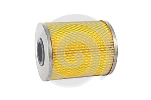 Yellow Fuel filter on a white background. Spare parts for car.