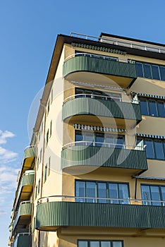 Yellow functionalistic residential building Stockholm photo