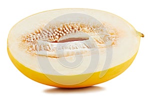 Yellow galia melon isolated on white background