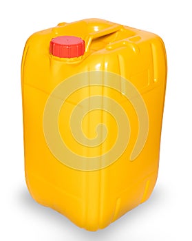 Yellow gallon of oil isolated on white background