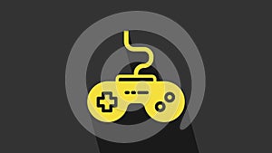 Yellow Gamepad icon isolated on grey background. Game controller. 4K Video motion graphic animation