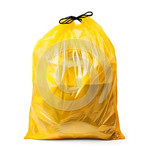 Yellow garbage bag isolated on white background