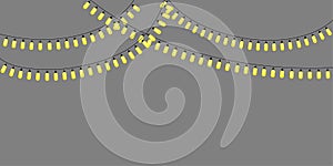 yellow garlands on gray background. Realistic light effect. Light glowing effect. Vector illustration. Stock image.
