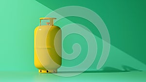 yellow gas cylinder on green background in a beam of light
