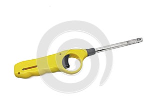 Yellow gas lighter gun with slight rust for gas stove, isoleted on white background