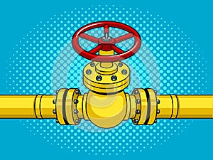 Yellow gas pipe with red valve pop art vector