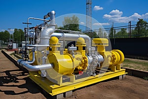 Yellow gas pipeline is with additional equipment distribution gas transport compressor for pumping natural gas