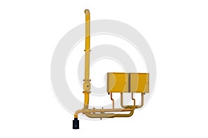 Yellow gas pipes on white background