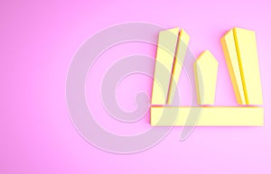 Yellow Gate of Europe icon isolated on pink background. The Puerta de Europa towers. Madrid city, Spain. Minimalism