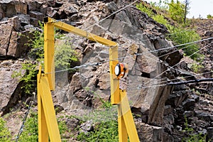 Yellow gate, frame for fixing lines for the funicular.