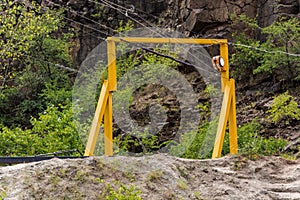 Yellow gate, frame for fixing lines for the funicular.