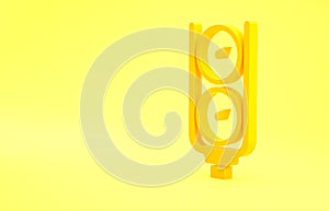 Yellow Gauge scale icon isolated on yellow background. Satisfaction, temperature, manometer, risk, rating, performance