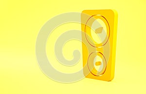 Yellow Gauge scale icon isolated on yellow background. Satisfaction, temperature, manometer, risk, rating, performance