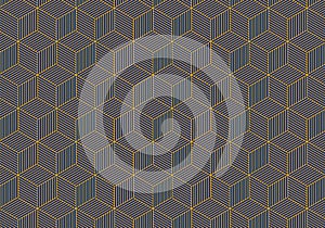 Yellow geometric cube pattern design over dark blue background