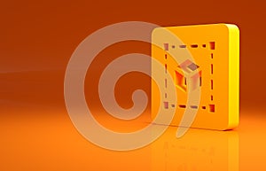 Yellow Geometric figure Cube icon isolated on orange background. Abstract shape. Geometric ornament. Minimalism concept