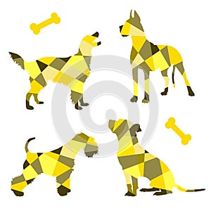 Yellow geometric silhouettes of dogs