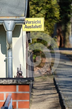 Yellow German traffic sign leaving the exit free