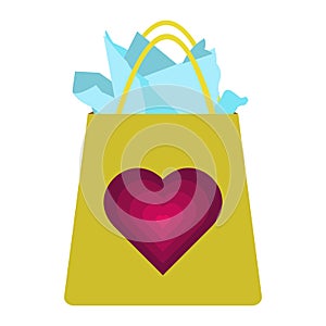 Yellow Gift Bag with Heart decor