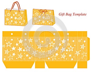 Yellow gift bag template with stars