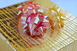 Yellow gift box close up