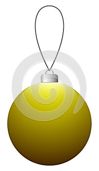 Yellow glass Christmas ball on the string isolated on a white background.