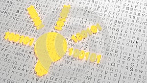 Yellow glass lifi symbol on random grunge letter background