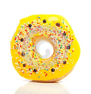 A yellow glazed donut