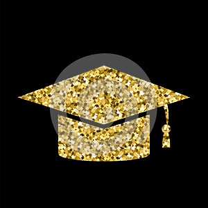 Yellow Glitter Graduation Cap Icon Isolated