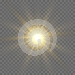 Yellow glowing light explodes on a transparent background. Bright Star.