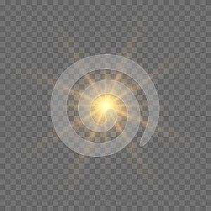 Yellow glowing light explodes on a transparent background. Bright Star.