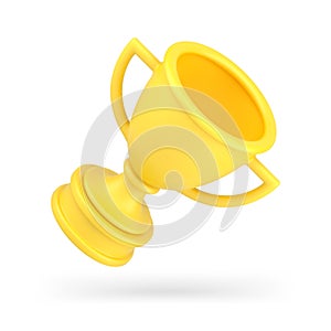 Yellow goblet trophy 3d icon. Realistic prize for successful champion