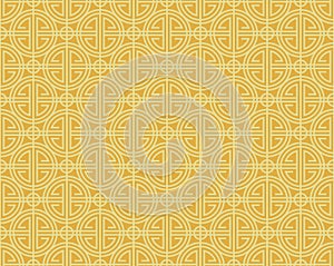 Yellow gold chinese line border circle art pattern seamless vector design