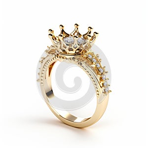 Yellow Gold Crown Engagement Ring With Five Diamonds