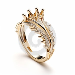 Yellow Gold And Diamond Leaf Design Ring Inspired By Zena Holloway photo