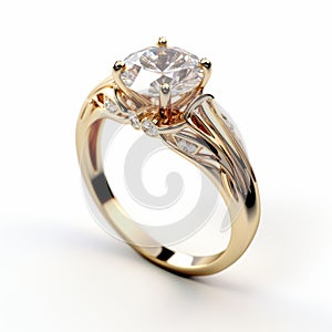 Yellow Gold Engagement Ring With White Diamonds - High Detail Algeapunk Ornate Design