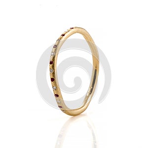 Yellow Gold Ring with rubies and Diamonds. Unique gold 14k ring. Handmade Gold Ring with Natural Gemstones.