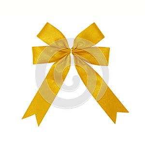 Yellow gold satin Ribbon bow Isolated on white background