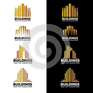 Yellow gold stripes Building logo vector set design