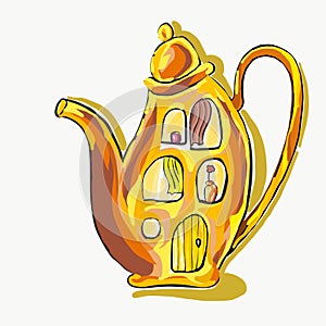 Yellow gold teapot kettle pot fairy little home