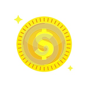 Yellow golden dollar coin. Money vector element. Casino jackpot win symbol.