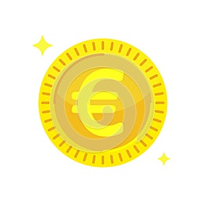 Yellow golden euro coin. Casino jackpot win symbol. Money vector element.