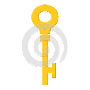 Yellow golden key isolated on white background. Cartoon style. Vector illustration for any design