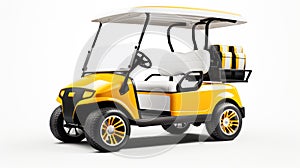 Yellow Golf cart golfcart isolated on white background