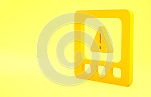 Yellow Gps device error icon isolated on yellow background. Minimalism concept. 3d illustration 3D render