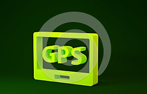 Yellow Gps device with map icon isolated on green background. Minimalism concept. 3d illustration 3D render