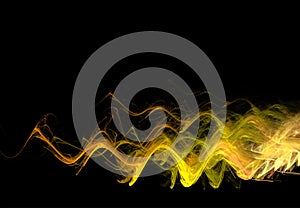 yellow graphic drawing on a black background, waves, fire, zig-zags photo